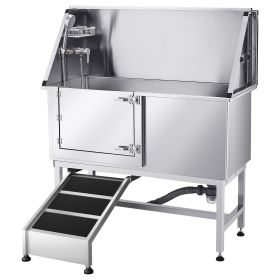 VEVOR Stainless Steel Dog Washing Station, 50 inch Pet Grooming Tub w/ Ramp, PE Water Filter Board